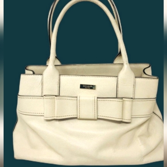 kate spade Handbags - Kate Spade Cream Leather Satchel with Bow Detail